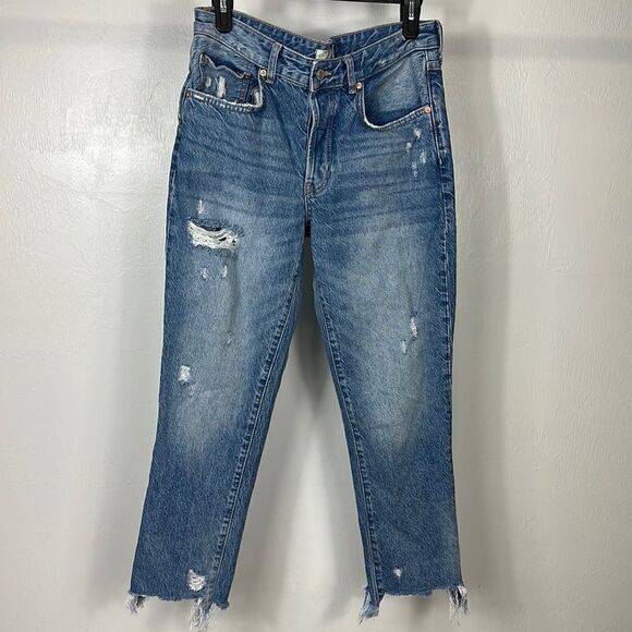 We The Free Free People Mid Rise Slim Leg Distressed Jeans Size 27 - Picture 1 of 10